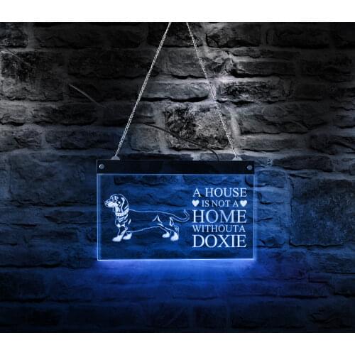 Dachshund Dog LED Neon Sign A House Is Not A Home Without A Doxie Pet Shop Lighted Display Board Motivational Quote Room Decor