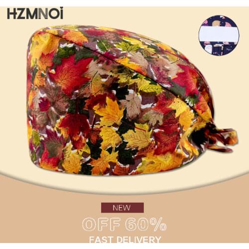 Unisex Scrubs Caps Adjustable Cotton Tooth Printing Hats High Quality Adjustable Sweat-absorbent Elastic Cotton Scrubs Hats