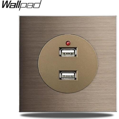Wallpad L6 Double USB Charging Port Socket 2400mA Brown Brushed Aluminum Panel 86 * 86mm