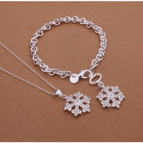 Hot selling 925 jewelry silver plated jewelry set fashion jewelry set Snow Necklace&Bracelet Jewelry Set SMTS357