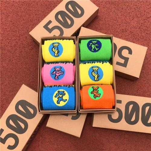 2021 New Socks Dancing Little Bear Trendy Socks Color Contrast Lovely Socks Streetwear Hip Hop 3 Pairs/box