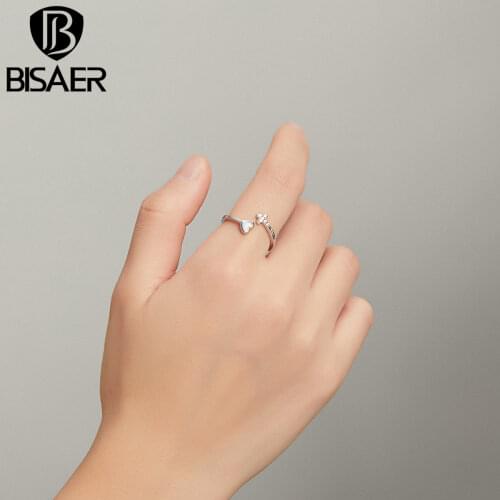 Bisaer Ring Genuine 925 Sterling Silver Love Cross Finger Rings for Women Wedding Band Engagement Statement Jewelry EFR171
