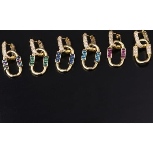 1PC Colorful Cz Zircon Big Dangle Earrings Women Geometric Chain Girl Huggie Hoop Tragus Lobe Ear Cartilage Piercing Jewelry