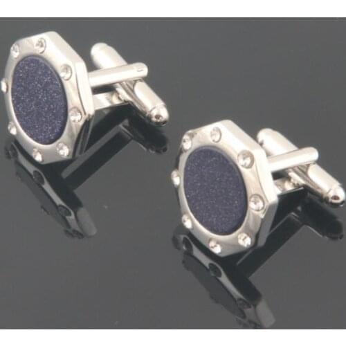 10pairs/lot Exquisite Octagonal Crystal Cufflinks Blue Treasure Stone Cuff Links Copper Made Shirt Cuff Button Mens Jewelry