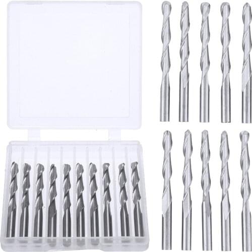 10pcs 3.175mm 1/8'' Shank 2 Flute Spiral Milling Cutter Carbide Tungsten End Mill Engraving Router Bit for Wood Tools