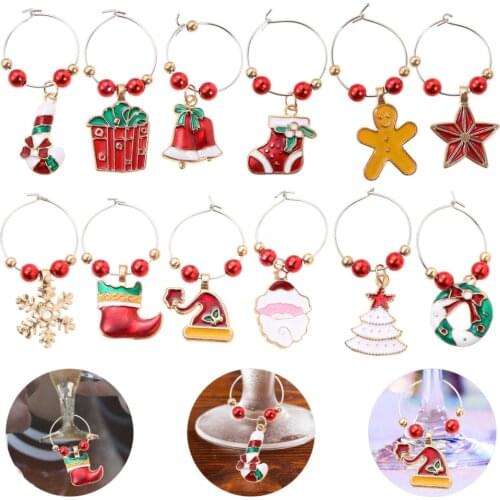 12Pcs Wine Drink Glass Markers for Christmas Party Kitchen Table Decoration Drinking Glass Identification Cup Labels Tag Signs