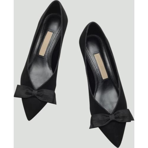 High heel women 2019 spring womens shoes with 5cm Black pointed work shoes Mid-heeled bow with small shoes