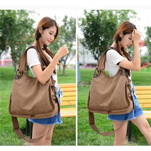 2021 Womens Shopper Shopping Bag Canvas Shoulder Bag Storage Reusable Foldable Tote Female Casual Tote Purses Hand Bucket