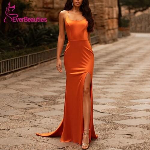 Satin Mermaid Evening Dress Long 2020 Side Split Formal Dress Sukienka Dluga Wieczorowa Robe De Soiree Dress Party 2020