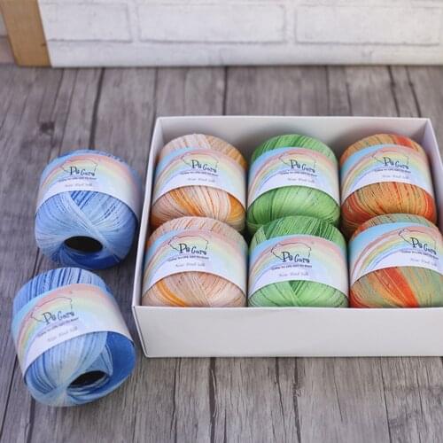 Free Shipping 50g/Ball Cotton Metallic Lace Rainbow Yarn Colorful Thin Thread For Crocheting Knitting By 1.55mm Crochet Hooks