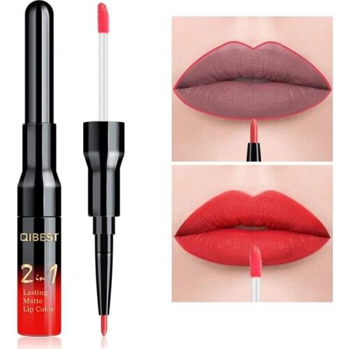 Two-in-one lip gloss + lip liner matte non-stick liquid lipstick double-ended lip gloss pen