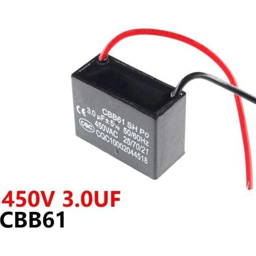 CBB61 450VAC 3UF fan starting capacitor lead length 10cm with line capacitance