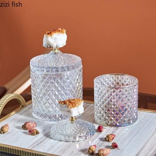 Natural Crystal Decorative Storage Jars and Lids Glass Jar Candy Pot Tea Canister Cosmetic Container Jewelry Organizer Boxes