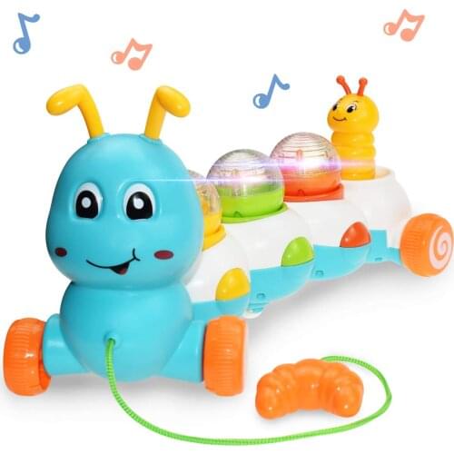 Baby Light and Sound Musical Flashing Toy Toddlers Pull Along Worm Toys with Learn to Walk Baby for Boys Girls Birthday