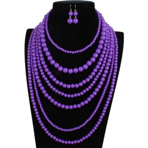 DiLiCa Fashion Beads Jewelry Sets for Women Statement Necklace Earrings Set Bohemian Multi-layer Necklaces Jewelry
