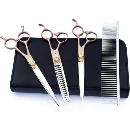 Purple Dragon 7.0" 3 in 1 Gold Professional Pet Grooming Chunker Scissors