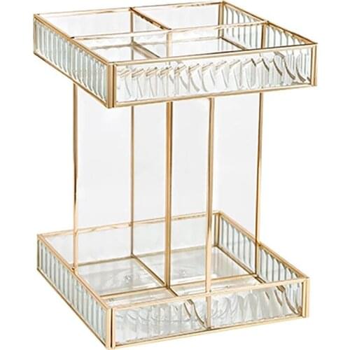 Hot Sale Glass Double Layer Rotary Storage Rack Makeup Organizer Jewelry Box Display Case Lipstick Nail Polish Display Stand