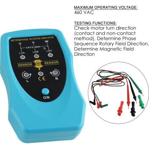 Phase Sequence Rotary and Motor Rotation Indicator 120~460VAC Conveyors Pump Tester Meter Industrial Tool