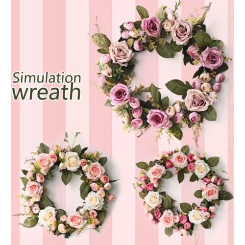 Simulation Rose Artificial Wreaths Silk Peony Flowers Round Heart Garland For Wedding Party Wall Door Decoration Accessories