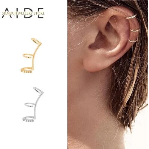AIDE Minimalism 3 Layers Ear Cuff Trendy Punk Non Pierced Ear Cartilage Clip on Earrings for Women Silver 925 Jewelry kolczyki