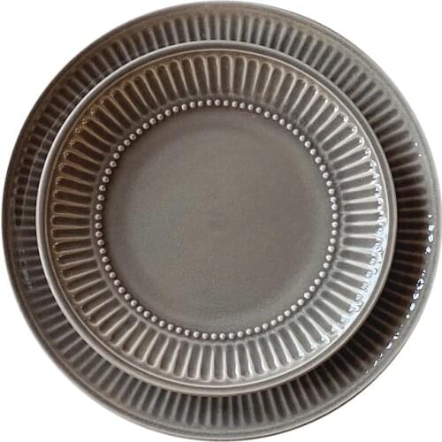 MIDOSHARK Dark grey bead embossed ceramic dinner plate Home serving platter