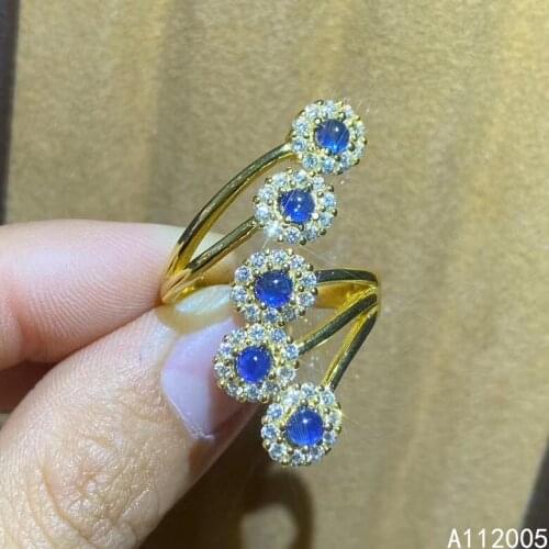 KJJEAXCMY fine jewelry 925 sterling silver inlaid natural sapphire new Female adjustable ring beautiful Support test hot selling