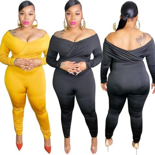 Plus Size Womens Jumpsuit Solid Color Off Shoulder Tight Sexy Jumpsuit Casual Female Outfits Streetwear Fashion Spring Clothes