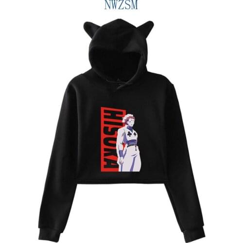 Anime Hunter X Hunter HIsoka Crop Top Hoodie Teenager Girls Kawaii Cat Ear Cropped Short Sweatshirt Hooded Pullover Women Tops