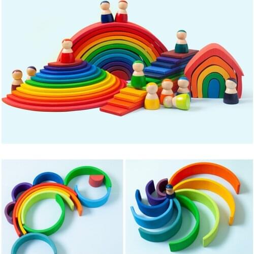 Hot Baby Toys 12Pcs 6pcs Rainbow Blocks Wooden Toys For Kids Large Creative Rainbow Building Blocks Montessori Educational Toy