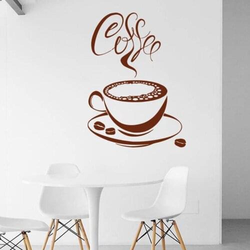 Cappuccino Wall Decal Hot Drink Coffee Vinyl Window Sticker Cup Beans Cafe Kitchen Interior Decor Creatives Words Wallpaper Q749