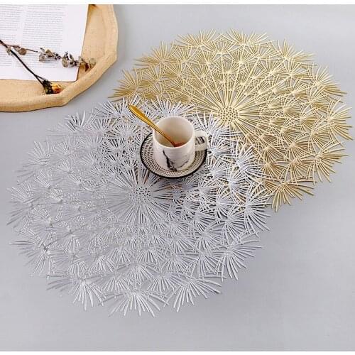 Nordic Hollow Dandelion Table Placemat Household Table Mat Round Bronzing Heat Insulation PVC Placemat Restaurant Hotel Supplies