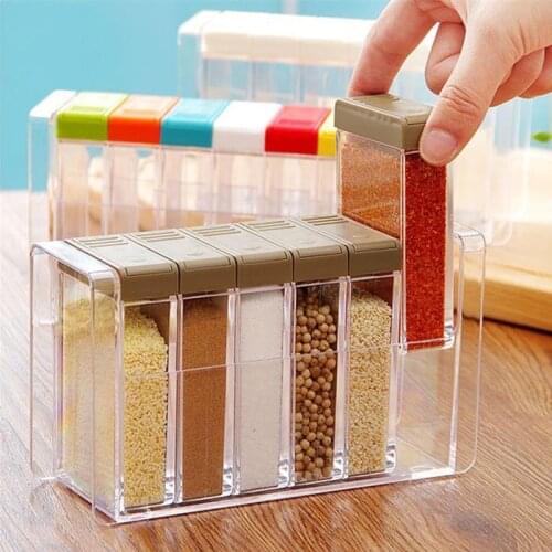 The New transparent Spice Jar Colorful Lid Seasoning Box 6pcs/set Kitchen Tools Salt Condiment Cruet Storage box Containers