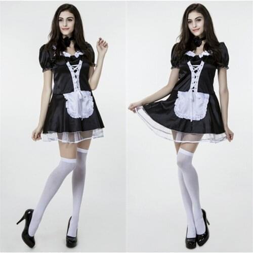 New Dolce Maid Costume Lovely Women Mini Dress Elegant Gothic Lolita Dress Costume Party Wear Cosplay Outfit with Neckband