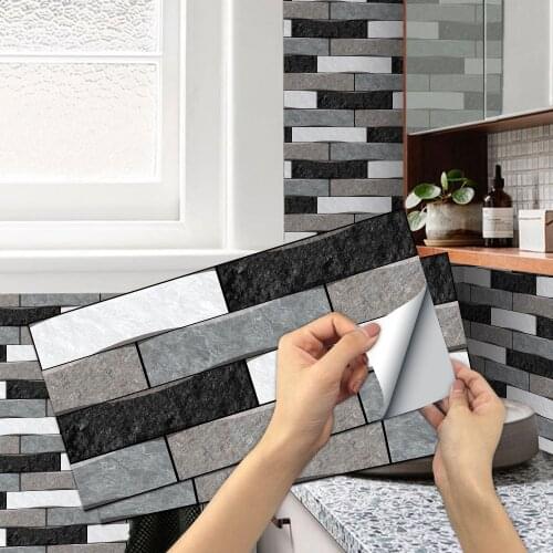 Wholesale Frosted PVC Classic Black And White Kitchen Adhesive Tiles 3D Wall Brick Stickers Personalized Bathroom Home Decor