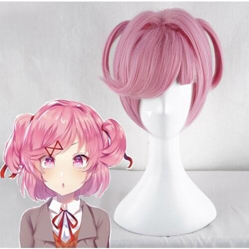 Game Doki Doki Literature Club Cosplay Wig Denki Natsuki Coplay Wig Heat Resistant Synthetic Wig Hair Halloween Party Anime Wig