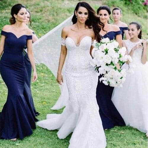 2020 Off Shoulder Mermaid Bridesmaid Dress Long Spandex Wedding Guest Bridal Party Gowns vestidos de fiesta de noche
