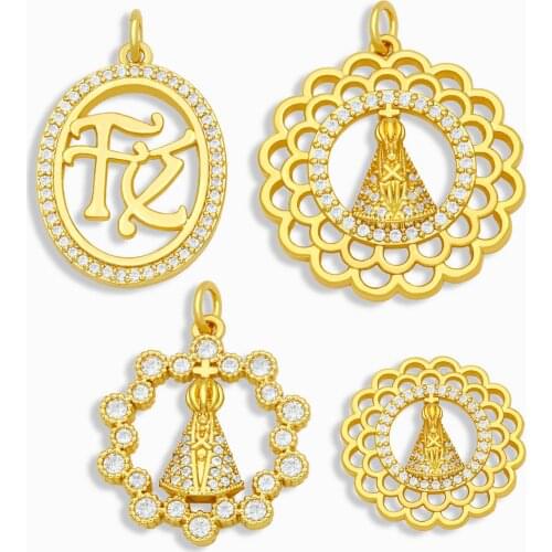 OCESRIO Brass CZ Stone FE Necklace Pendant Charms for Jewelry Making Gold Cross Charms for Necklaces Catholic Jewelry pdta268