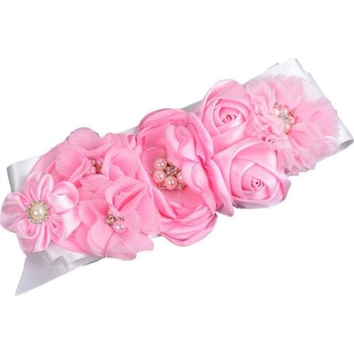 Pink Flower Belt Bridesmaid Maternity Sash Photo Prop Baby Girl Shower Kids Belts Girls Wedding Flower Girl Sashes for Dresses