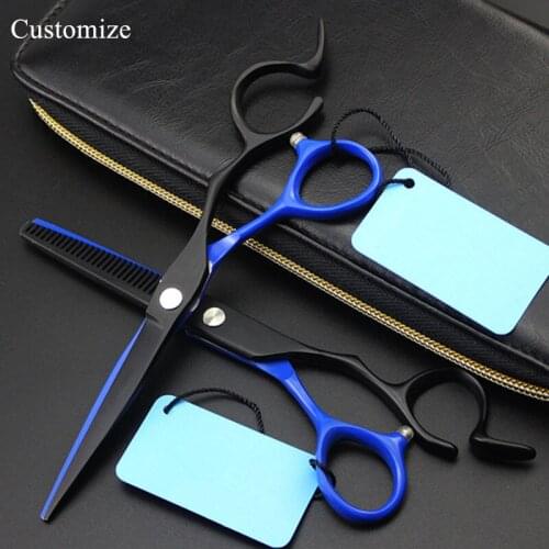 Customize professional Japan 440c Blue 6 inch hair salon scissors cutting barber make up Thinning shears hairdressing scissors