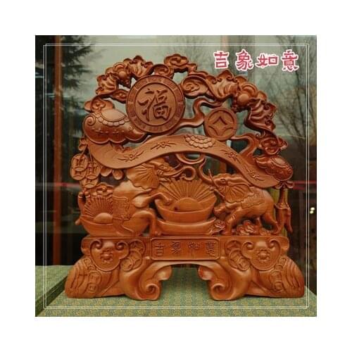 Real wood peach wood carvings auspicious and satisfactory home pieces of bridal chamber porch town house decoration handicraft