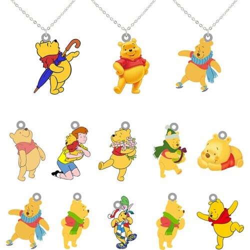 Disney Winnie the Pooh Scarf Umbrella Pattern Jewelry Small Pendant Design Necklace Epoxy Resin Long Chain Necklace for Friends
