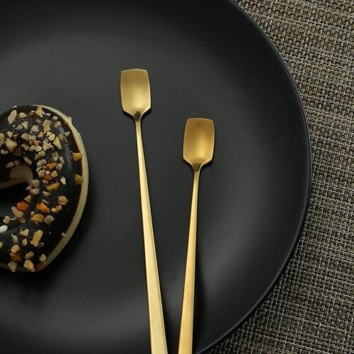 Square Head 15/17cm Square Head Stainless Steel Medicine Spoon Dinner Tableware Cutlery Mini Teaspoons Kitchen Coffee tea spoons