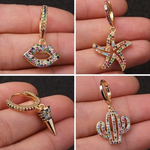 ZHOUYANG Drop Earrings For Women New Lip Star Plant Animal Heart Multicolor Zircon Light Gold Color Gift Fashion Jewelry KBE246