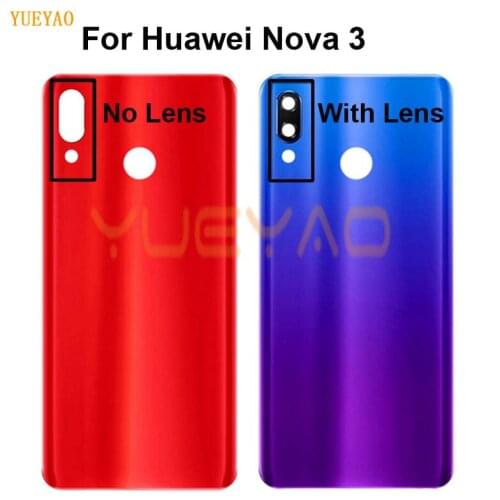 For Huawei Nova 3 Battery Cover Back Glass Nova 3 Rear Battery Door Housing Case Nova 3 Battery Cover With Lens Replacement