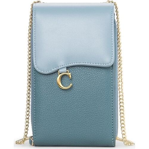 Women Waterproof Leather Mobile Phone Bag Female Large Capacity Multi-function Messenger Wallet Pure Color Single Shoulder Purse