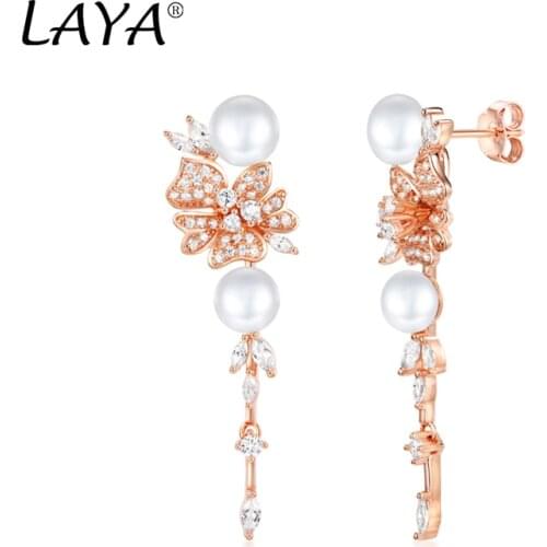 925 Sterling Silver High Quality Zircon Natural Freshwater Pearl Drop Earrings For Womens Wedding Fashion Charm Flower Jewelry
