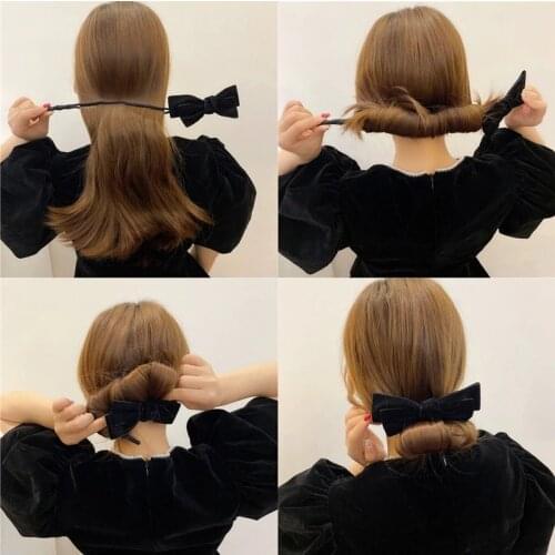 Lystrfac Red Black Lazy Velvet Bow Hairclip for Women Braided Hairpin Wild Cute Girls Hair Sticks Hairgrips Hair Accessories