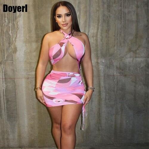 Sexy Hollow Out Halter Bandage Dress Bodycon Party Club Mini Dress Summer Clothes for Women Drawstring Elegant Backless Dress