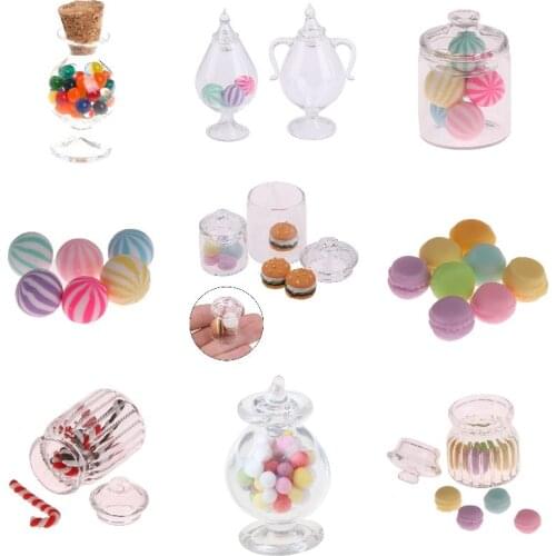 1Set 1:12 Dollhouse Miniature Candies Simulation Furniture Toys Candy Glass Jar for Dolls Decor for Baby Gifts Toy