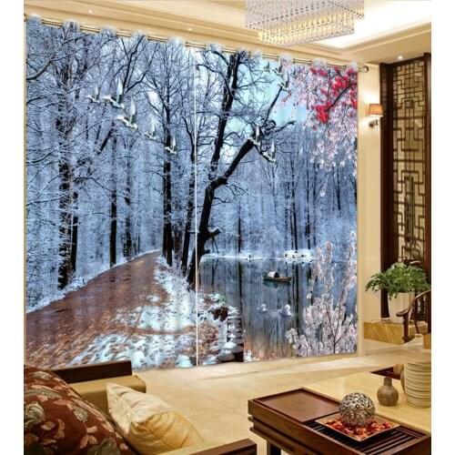 2017D6 Modern Bedroom Curtains 3D Photo snow landscape Curtains 3D living room Curtains Beautiful Kids Room CuRTAINS